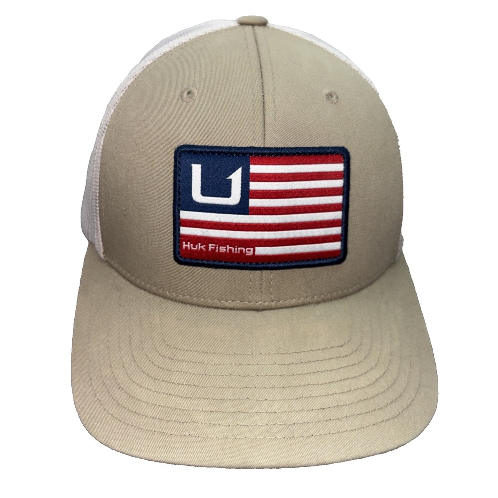 HUK Fishing Trucker Hat Snap Back Beige/White OSFM